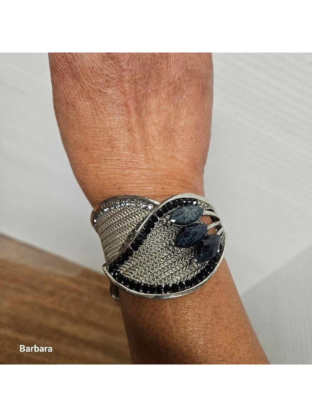 Silver-tone Black and Gray Rhinestones Hinge Bracelet